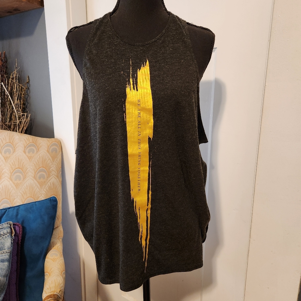 Lucy.com Black and Gold Graphic Sleeveless Muscle Tee